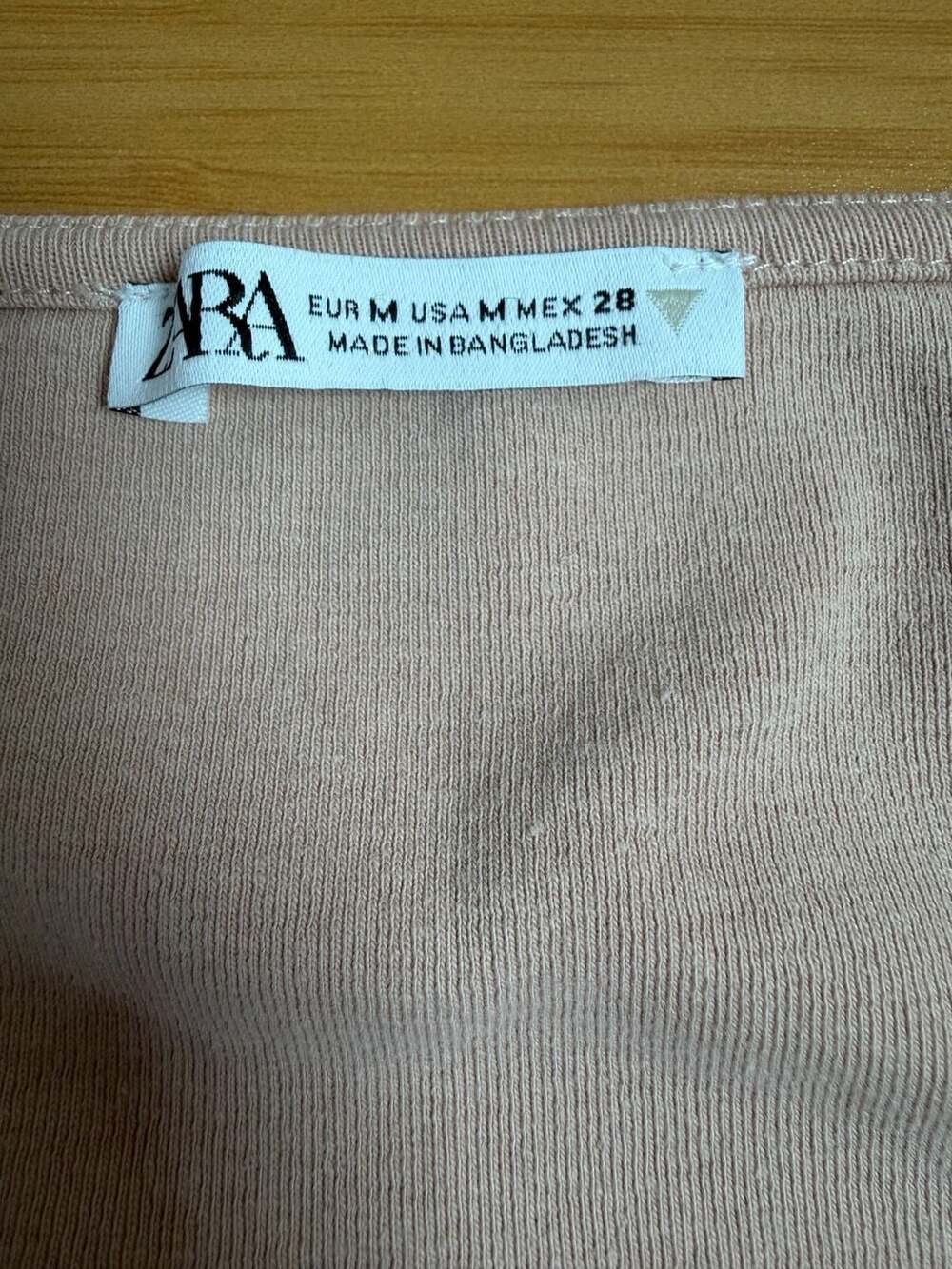 Zara Women Light Tan Ribbed Knit Square Neck Cropped Casual Top Size M - Picture 5 of 5